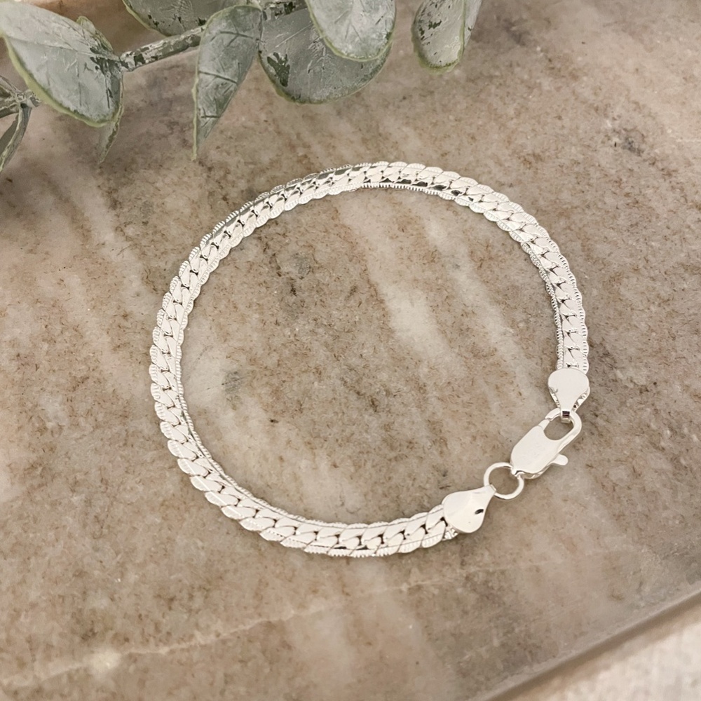 925 Sterling Silver Flat Snake Chain Bracelet Dainty Snakechain Link Bracelet - Picture 5 of 7